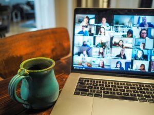 Laptop with online call taking place